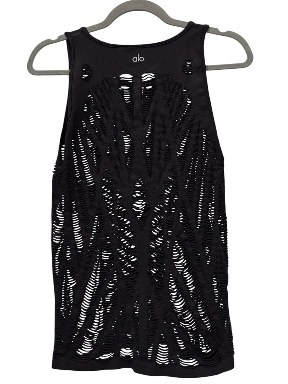 Alo Yoga Vixen Black Laser Cut Mesh Muscle Tank Size Large - Picture 3 of 6